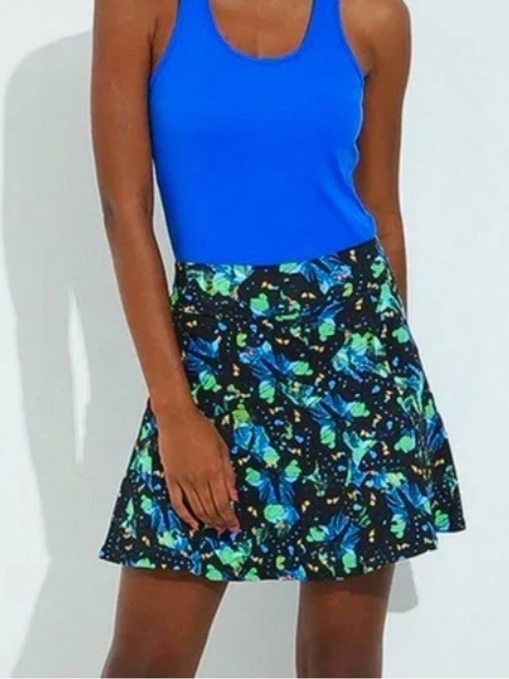 Dona Jo SmallGeometric Print Ruffle Athleisure Skirt Skort Compression Short